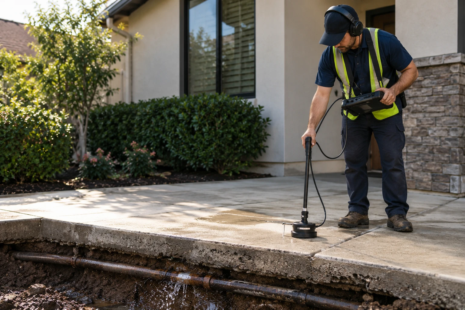 Professional leak detection technician at work in Williamsburg VA